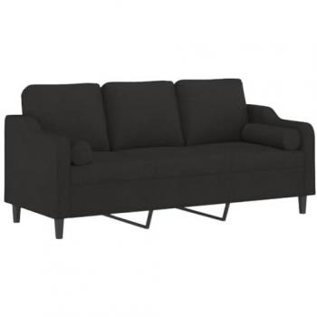 Sofá de 3 plazas con cojines tela negro 180 cm