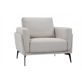 Sillón moderno de tejido efecto aterciopelado texturizado beige y metal negro Mosco