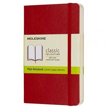 Moleskine Classic Plain Paper Notebook, Soft Cover and Elastic Closure Journal, Color Scarlet Red, Size Pocket 9 x 14 A6, 192 Pages