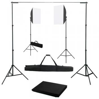 Kit de Estudio Fotográfico con 2 Focos Softbox y Fondo - Incluye Luces Softbox, Soportes Ajustables y Fondo Textil