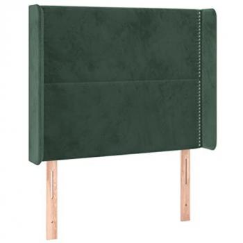 Cabecero con orejas de terciopelo verde oscuro 93x16x118/128 cm