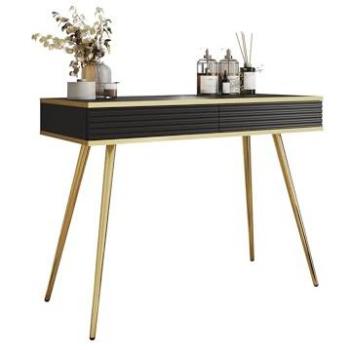 Consola Felduno 106, Negro y Dorado, 80x102x50cm, Con Cajones