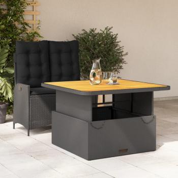 2-Piece Black Poly Rattan Garden Dining Set with Cushions
