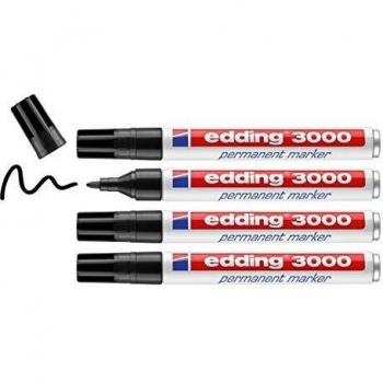 Edding 3000 Marcador Permanente Negro - Blister de 4 unidades - Punta Redonda 1.5-3 mm - Resistente al Agua y a los Borrones