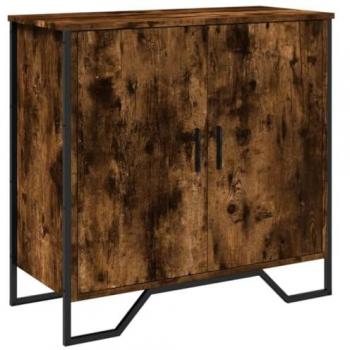 Aparador de almacenamiento de madera de roble ahumado 78x35,5x74,5 cm con 2 puertas y patas de metal, estilo moderno