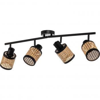 Lindby Spot Yaelle, lámpara de techo de ratán negro, 76 cm, 4 luces E27