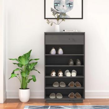Zapatero gris de madera maciza de pino 60x34x105 cm