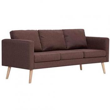 vidaXL Sofá de Tela 3 Plazas Marrón Asiento Taburete Sillón Silla Taburete Banco Banquillo Mueble Mobiliario Salón Comedor Cocina Hogar
