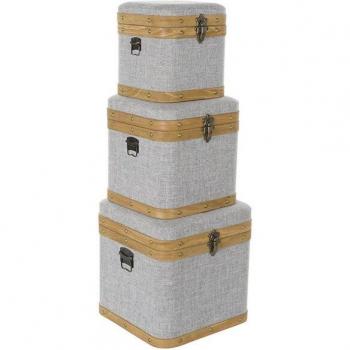 Caja set 3 poliéster madera 40x40x42 gris