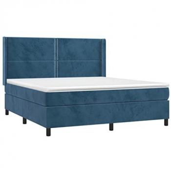Cama box spring colchón y LED terciopelo azul oscuro 160x200 cm
