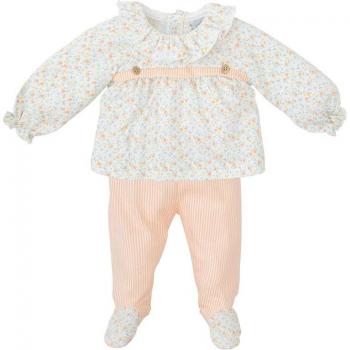 Conjunto de bebé niña: camiseta de florecitas y polaina rayas naranja