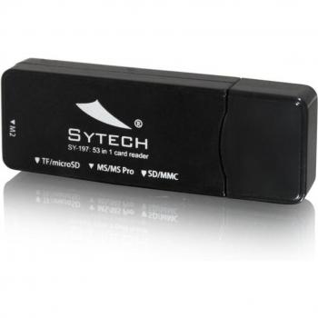 Lector de tarjetas 53 en 1 Sytech, Soporta gran cantidad de tarjetas de memoria, Indicador LED de lectura, Diseño atractivo y compacto, Compatible con tarjetas: SD, MMC, RS-MMC, Mini-SD, Memory stick