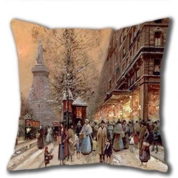 New Painting A Busy Boulevard Near The Place De La Republique Paris Standard Size Design Square Pillowcase/Cotton Pillowcase with Invisible Zipper in 40*40CM 16*16
