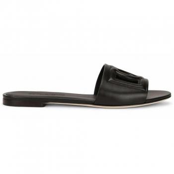 Dolce & Gabbana Women's DG Logo Leather Slides in Black | Size 35 | CQ0436AY32980999