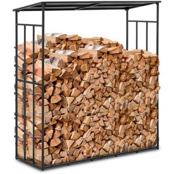 Estante para leña con tejado - 300 kg - 161 x 65 x 177 cm - acero negro