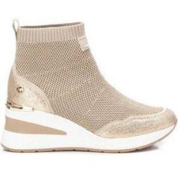 Botines de mujer Xti 142405 beige con tejido elástico y cuña de 6 cm