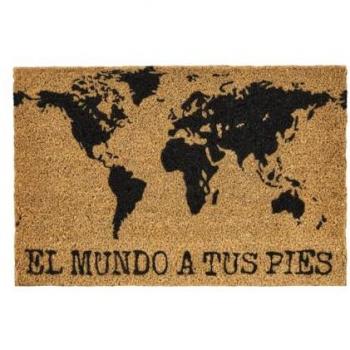 Felpudo antideslizante marrón de fibra El mundo a tus pies 60x40 cm