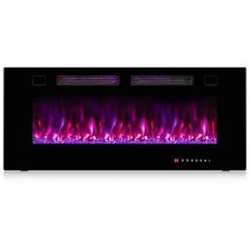 Costway 72-Inch Ultra-Thin Wall-Mounted Electric Fireplace Heater with Decorative Crystals