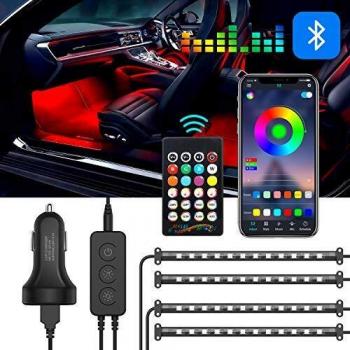 Clydek Tiras LED Coche, Iluminación LED Interiores para Automóvil, 48 Luces LED para la Atmósfera ambiental del Automóvil, con Control de Aplicación y Control Remoto