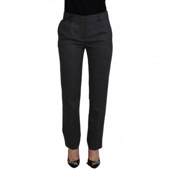Dolce & Gabbana Gray Stripes Wool Tapered Women Pants - IT38|XS, Elegant Gray Striped Tapered Pants, Black female, Sizes: 2XS, Slim-fit Trousers, female, Gray, Size