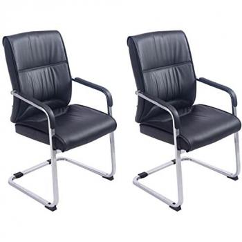 Set de 2 sillas cantiléver XXL Anubis en piel sintética negra con reposabrazos y base metálica