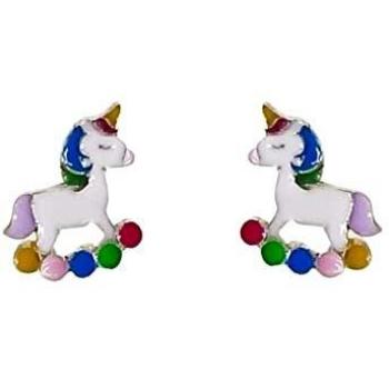 Pendientes plata Ley 925m niña unicornio balancín esmaltado colores tornillo