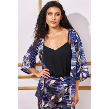 Goddiva Printed Satin Kimono - Navy