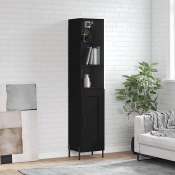 Aparador alto de madera contrachapada negro 34,5x34x180 cm con 1 puerta de madera, mueble de almacenaje para salón, buffet y armario auxiliar