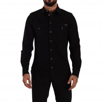 Dolce & Gabbana Slim Fit Casual Black Denim Stretch Shirt