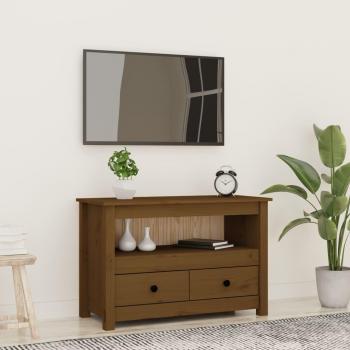 Soporte de TV de madera maciza de pino en color ámbar, dimensiones 79x35x52 cm