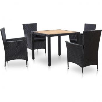 5-Piece Black Poly Rattan Outdoor Dining Set with Cushions