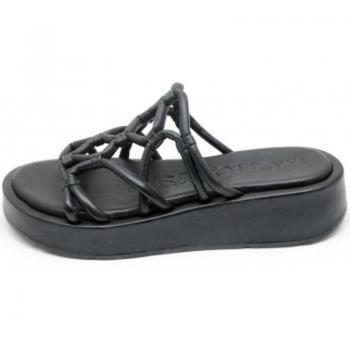 Wonders Sandalia cuña Eladia negro, sandalias de mujer con cuña, color negro, modelo AT-3401, fabricadas en piel vacuna con tiras