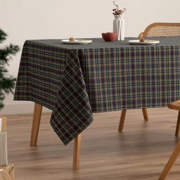 Mantel Rectangular Jacquard Navidad Algodón Cuadros Azules 140x300 cm con Hilo Dorado