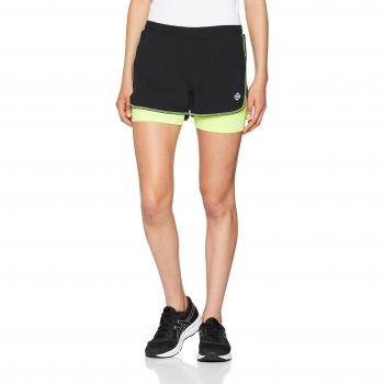Izas Nao Pantalón Corto Running, Mujer, Negro/Amarillo Fluor, XL