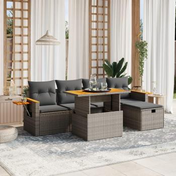 vidaXL 6-Piece Grey Poly Rattan Garden Sofa Set with Cushions