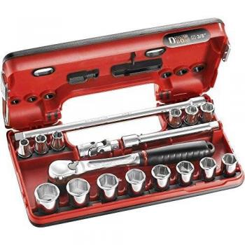 Facom JL.DBOX1 Hexagon Socket Set in Detection Box, 8mm-22mm, 3/8 Square Drive, 18 Pieces