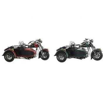 Réplica de Moto con Sidecar en Metal Verde y Rojo, 36x24x20 cm, Vintage, precio por unidad