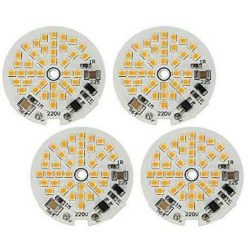 Módulo LED 4 PZ AC 220V 5W Blanco Cálido 3000K Placa Redonda Diámetro 48mm con 40 SMD 2835