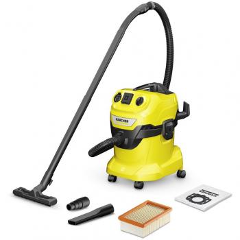 Aspiradora de líquidos y sólidos Kärcher WD 4 P, capacidad de 20 litros, potencia de 1000 W, color negro y amarillo