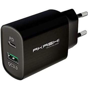Cargador Inteligente AC 20W USB-A QC3.0 USB TIPE-C PD Negro