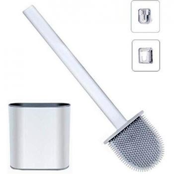 Escobilla WC Silicona - Escobilla Baño Silicona con Soporte de Secado Rápido,Escobillas WC con Mango Largo de Plástico Antideslizante y Cerdas Flexibles,Escobillas WC Montaje en Pared/Suelo