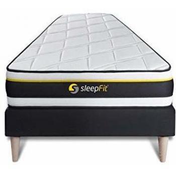 Base tapizada negra SLEEPFIT + Colchón de espuma suave 90 x 200 cm