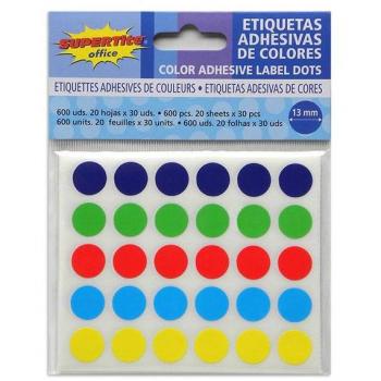 Etiquetas adhesivas de colores 13mm - 600uds