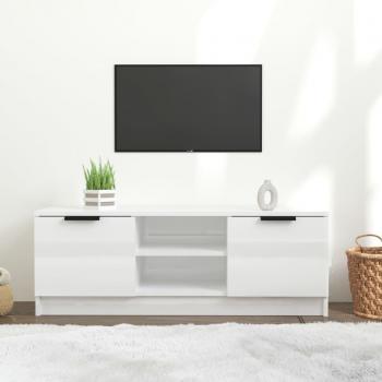 Mueble de TV madera contrachapada 102x35x36,5 cm blanco brillo
