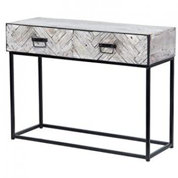 Consola de Madera Mango-Metal 100x38x76 cm - Mesa de Entrada con Almacenamiento Adicional y Estilo Blanco Lavado/Negro