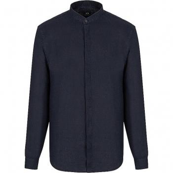 Armani Exchange Regular Fit Casual Linen Shirt for Men - Navy Blue, Size 2XL