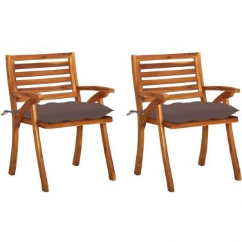 Sillas de comedor jardín con cojines 2 uds madera maciza de acacia gris topo