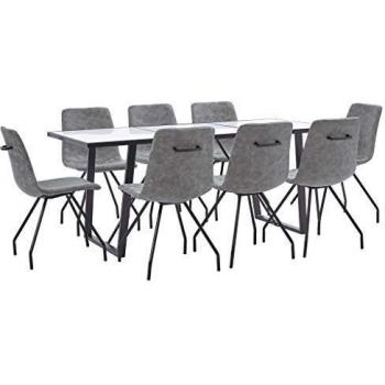 vidaXL Juego de Comedor 9 Piezas Cuero Sintético Mobiliario Hogar Decoración Casa Robusto Duradero Resistente Funcional Práctico Útil Gris Oscuro