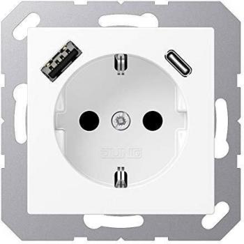 Jung A1520-15CAWWM SCHUKO Steckdose mit USB-Ladegerät, Serie A/AS, schneeweiß Matt