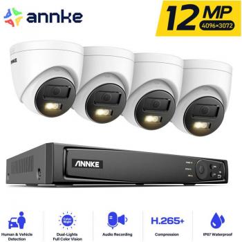 Kit de Videovigilancia ANNKE 12MP con Cámaras Inteligentes, Doble Luz, Visión Nocturna y Detección de Movimiento